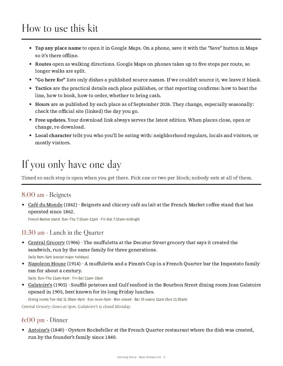 Sample page: the one-day plan