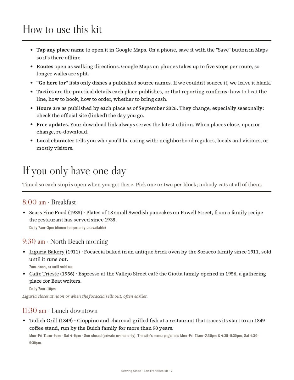 Sample page: the one-day plan